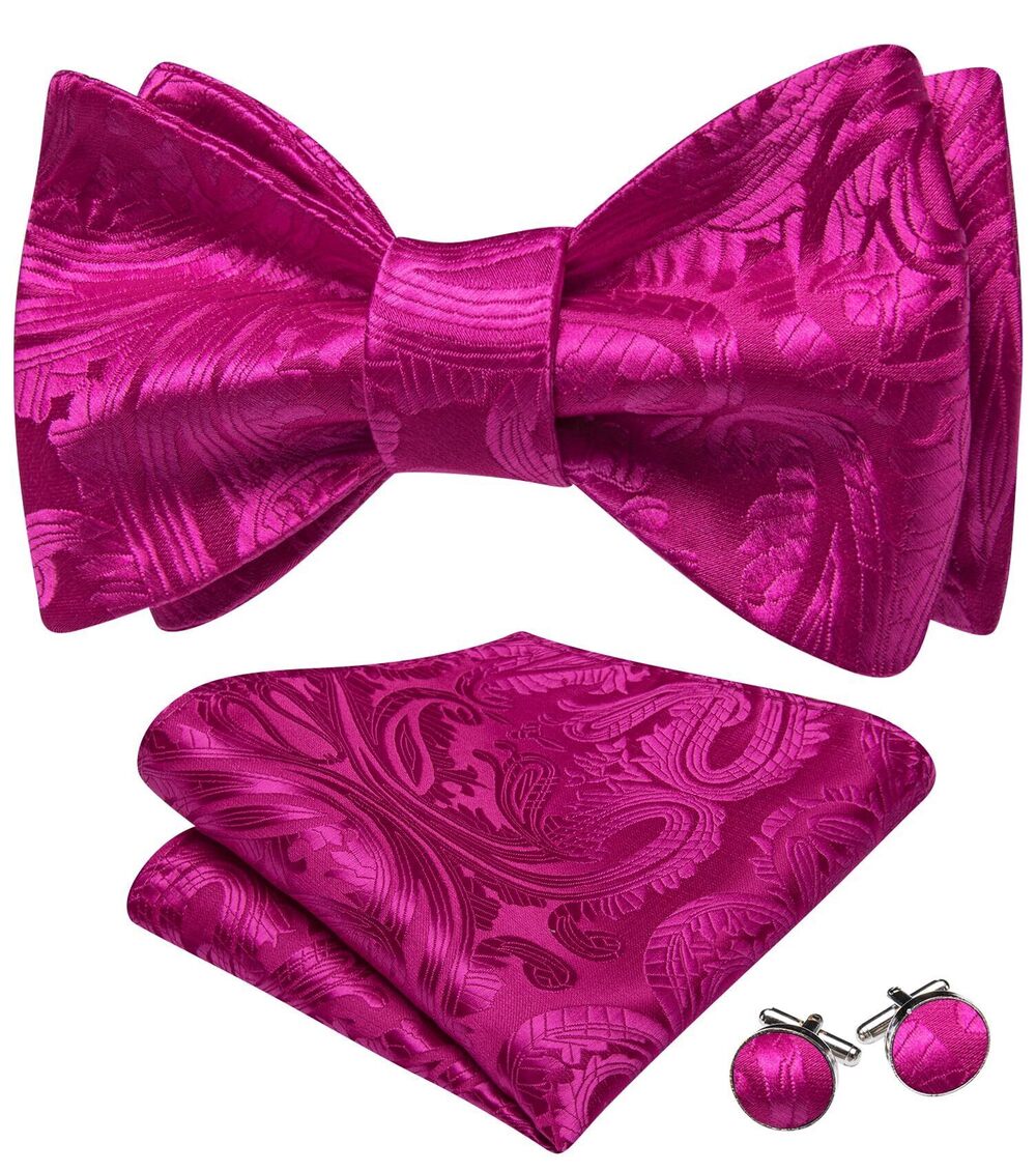 5791 Solid Color Paisley Self Tie Bow Ties Formal Hot Pink Bowtie